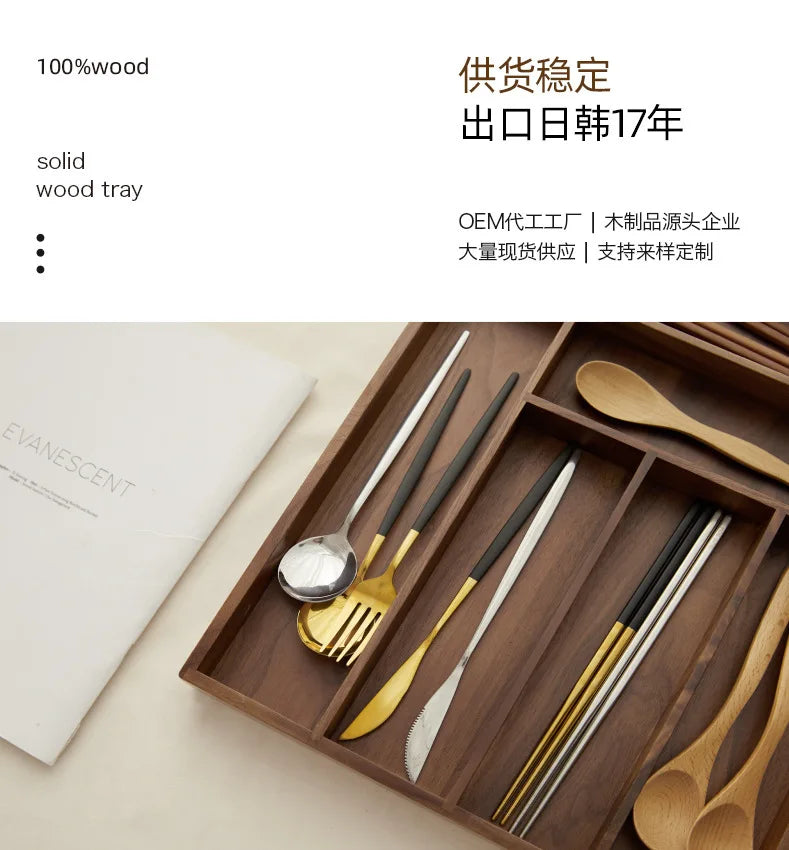 Large Storage Box Drawer Cutlery Food Jewelry Box Wooden Kitchen Cutlery Storage Box
