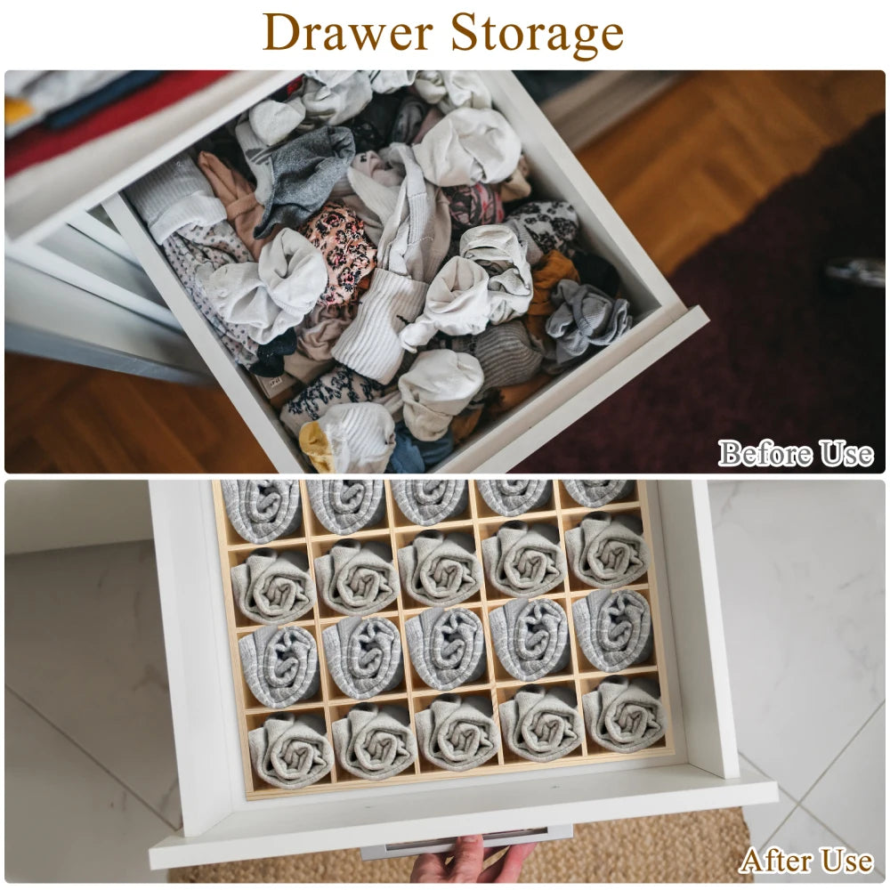 1pc Drawer Organizers For Clothing Underwear Sock Bra Pant Scarf Tie Wardrobe Drawer Storage Organizer Wooden Space Saving Case