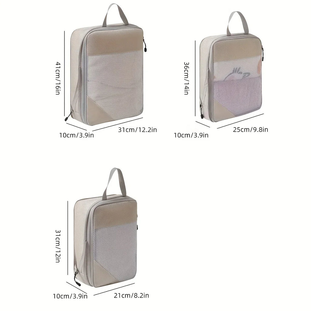 3-piece travel compression packing cube set luggage organizer for carry-on essentials