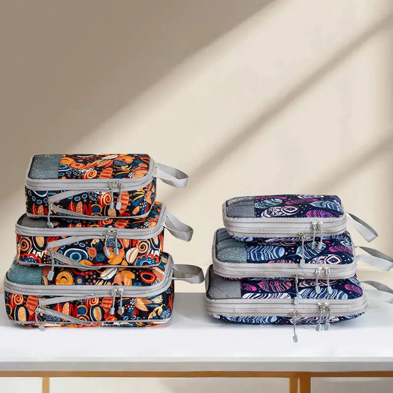 Foldable Compressible Packing Cubes, Waterproof Travel Storage Bag,Polyester Suitcase, Portable With Handbag, Luggage Organizer