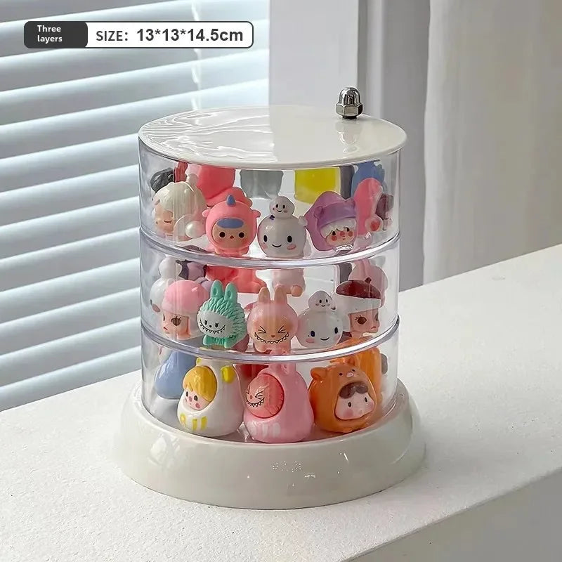 Adorable Rotating Storage Box Transparent Multi-layer White Bottom Small Figurine Organizer Box Home Dustproof Universal Jewelry