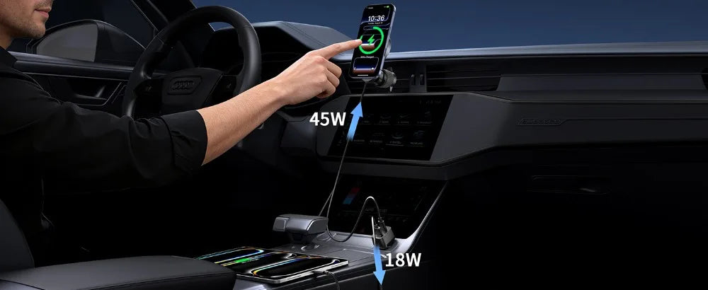 25W Magnetic Wireless Charger with Cooling Fan for iPhone 17/16/15/14/13/12 Car Vent Phone Holder Mount with 63W Cars Chargers