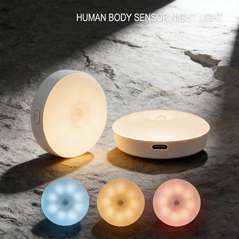 LED Motion Sensor Night Light: USB Rechargeable, Magnetic Base – For Kitchen, Bedroom, Stairs & Wall Lighting