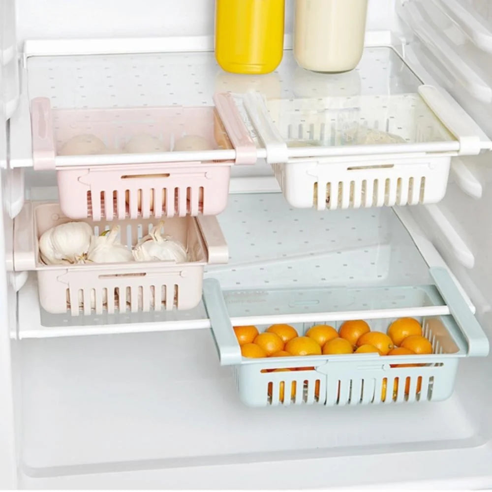 Refrigerator Drawer Organizer, Pull Out Shelf Storage Organizer for Egg, Fruit, Vegetable, Meat, Fit All Fridge Shelves Under