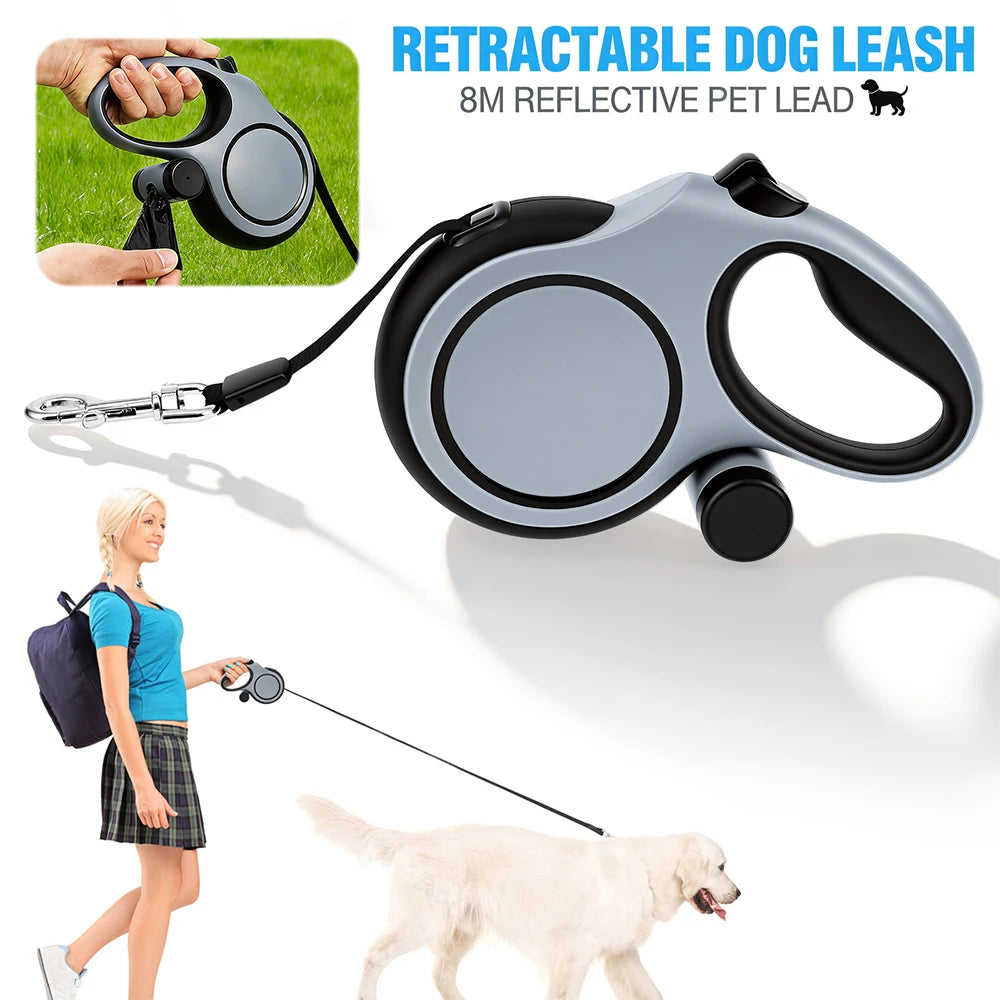 8 M Retractable Dog Leash 3 Mode Automatic Telescopic Dog Leash with Waste Bag and Nonslip Grip Dog Walking Leash Pet Supplies