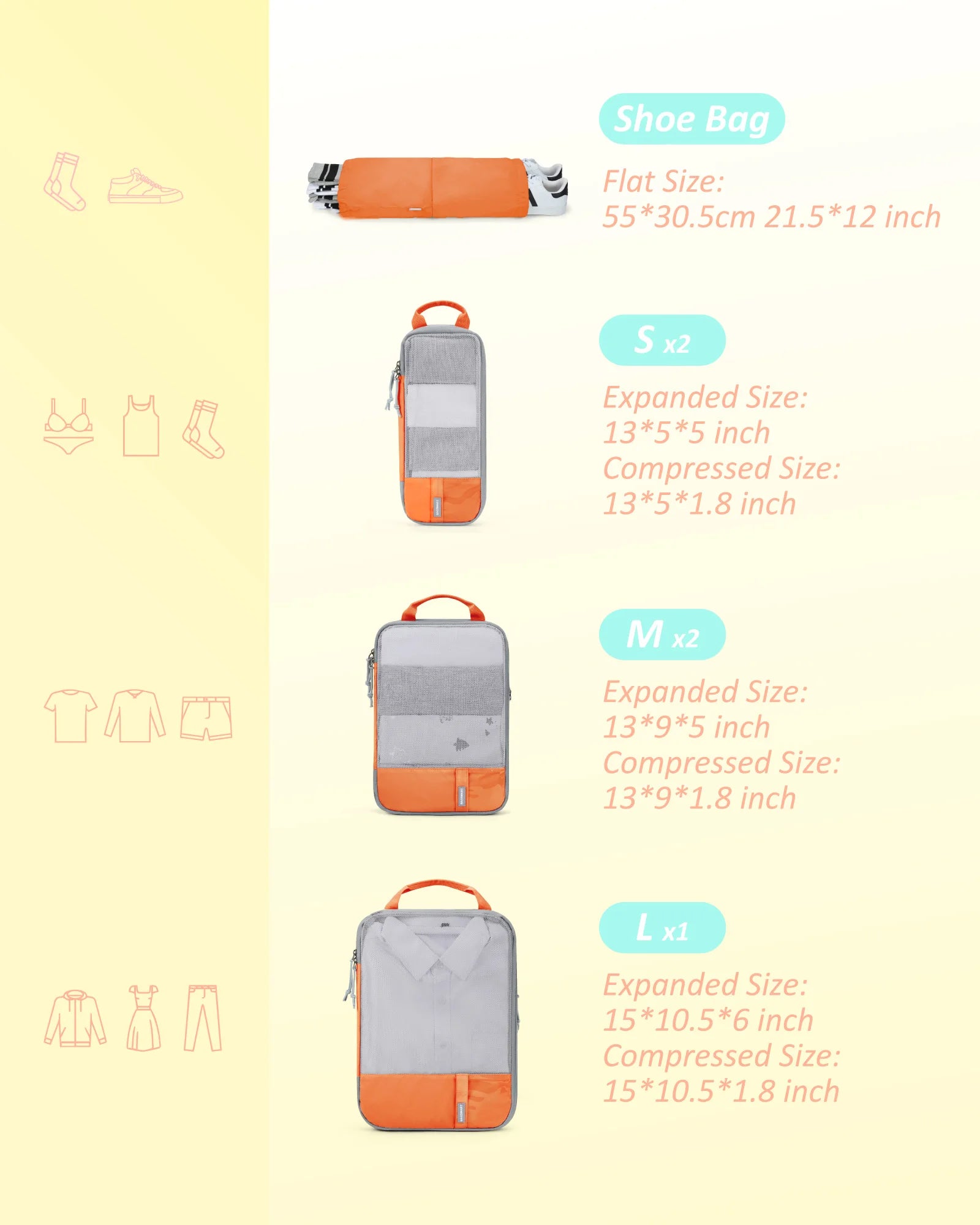 BAGSMART Compression Packing Cubes for Travel - 6/4/2 Set Lightweight Durable Luggage Organizer Bags Travel Essentials