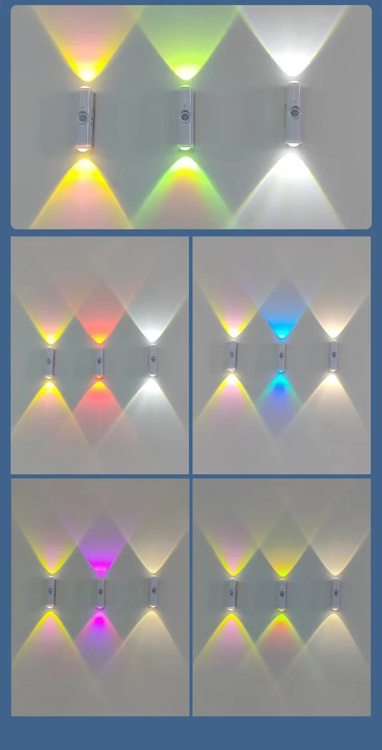 LED Motion Sensor Lights USB Rechargeable Tri-Color/RGB Adjustabl Ambient Light for Kitchen Party Stairs Hallways Night Lights