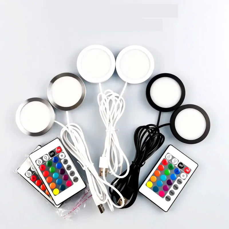 USB Led Spotlight 3W DC5V RGB With Remote Jewelry Cabinet Showcase Counter Lamp Ceiling  USB plug 2 in One Mini Spot Light