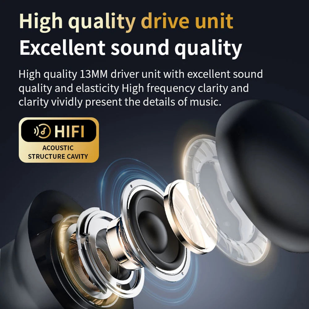 Bluetooth 5.4 ANC Headset Color Screen Touch Active Noise Cancellation Earbuds HIFI Stereo Sports Waterproof Earphones