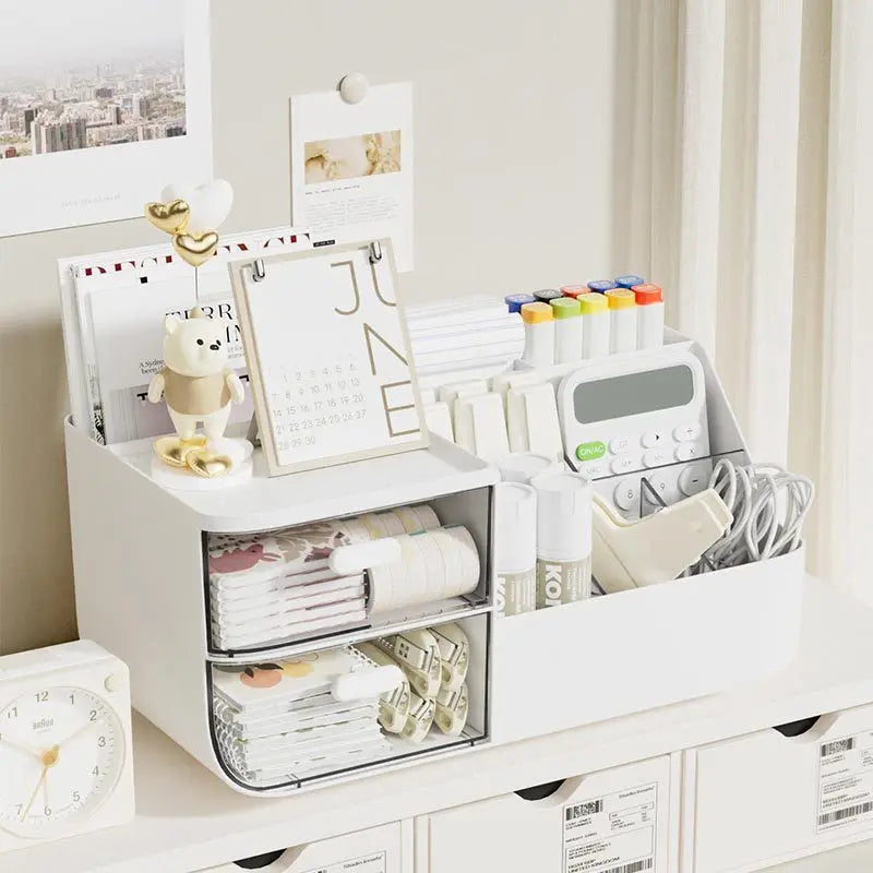 Desktop Storage Box, Divided Drawer For Easy Organization, Office Stationery Organizer, Study Desk Storage Rack