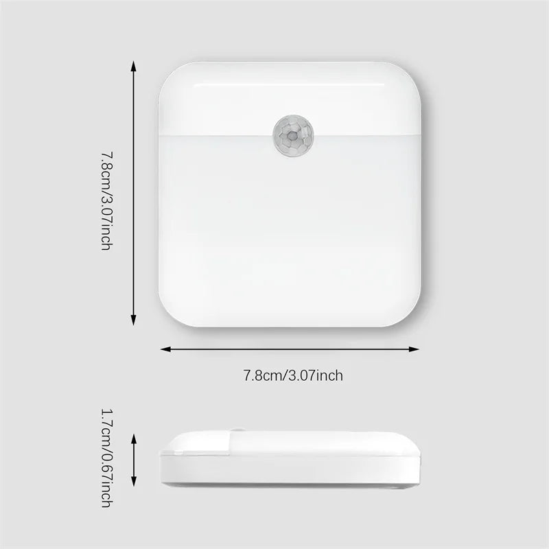 LED Motion Sensor Night Light USB Night Lamp Square Chargeable Lamp for Bedroom Kitchen Stair Hallway Wardrobe Cupboard Lighting