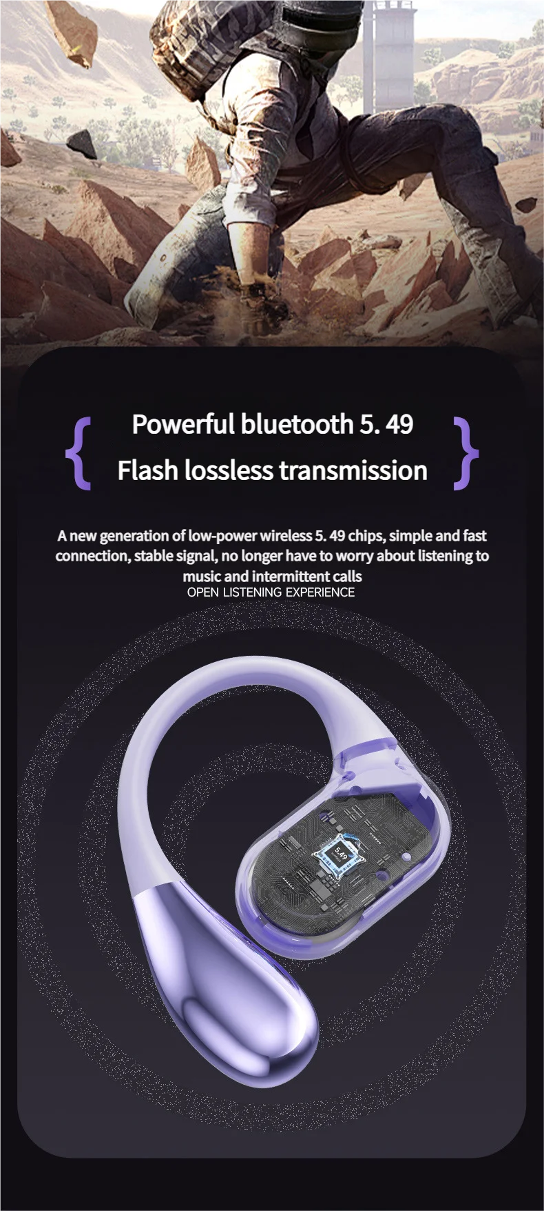 Open Ear Bluetooth 5.4 Headphones Wireless Sports Earbuds for Running Fitness Learning with Microphone