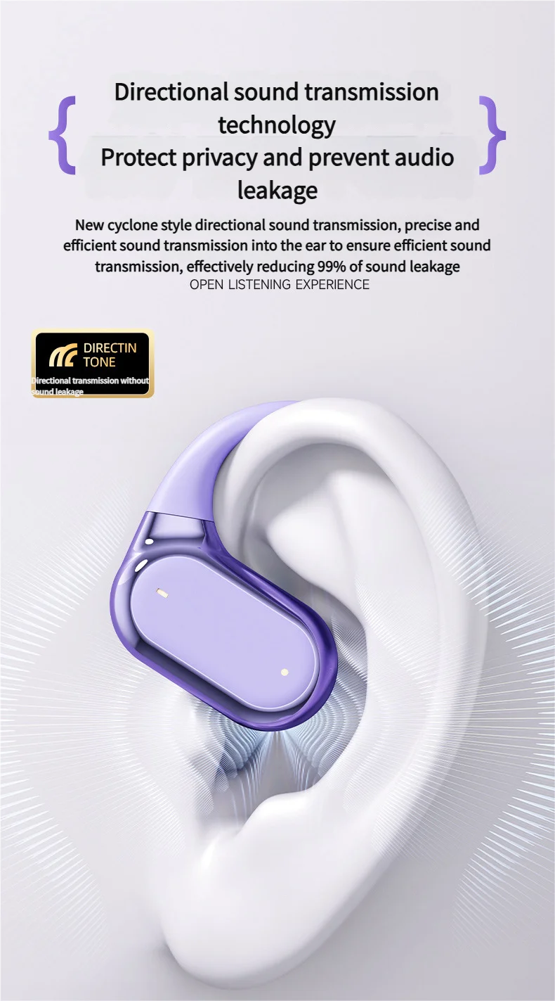 Open Ear Bluetooth 5.4 Headphones Wireless Sports Earbuds for Running Fitness Learning with Microphone