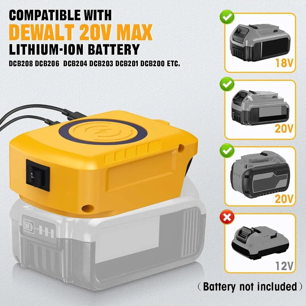 Wireless Phone Charger for Makita/Dewalt/Milwaukee 18V Li-ion Battery USB Adapter with Type-C Charges Port Portable Power Bank