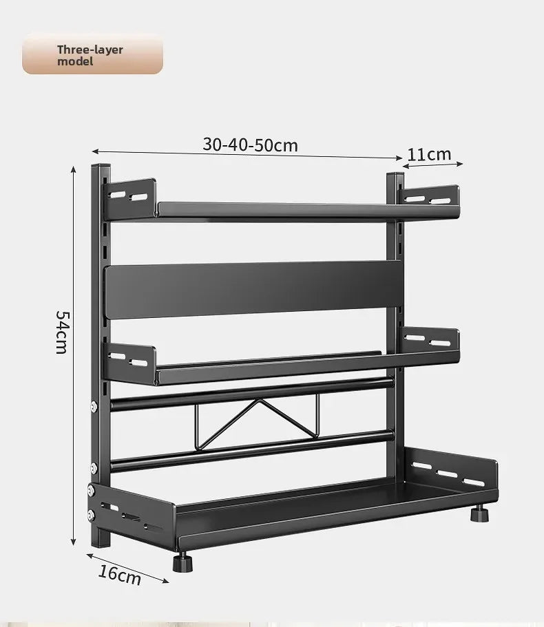 Kitchen Countertop Organizer Rack with Adjustable Feet Knife Storage and Removable Shelves for Cooking Essentials Use