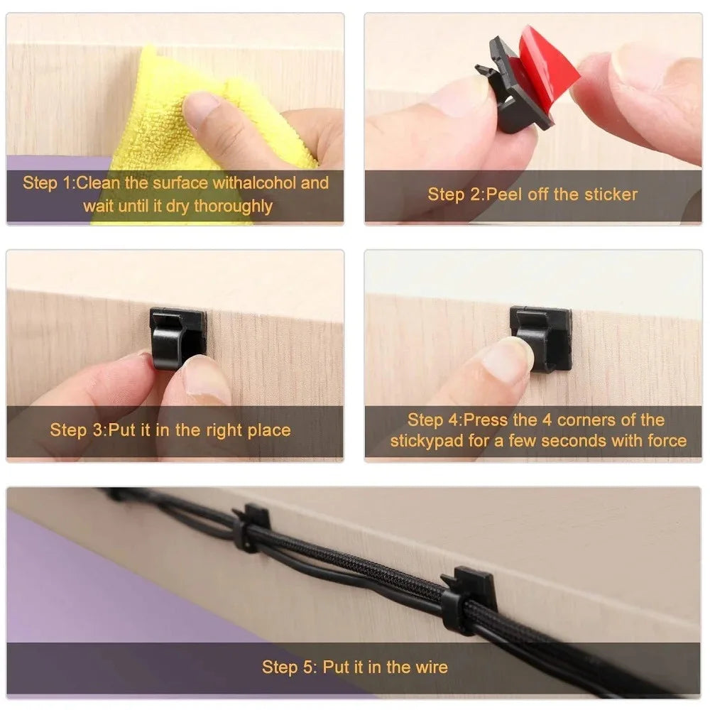 50pcs Cable Organizer Wire Cable Clips Tie Data Cord Winder Manager Self-adhesive Cable Organizer For Office Home Kitchen Desk