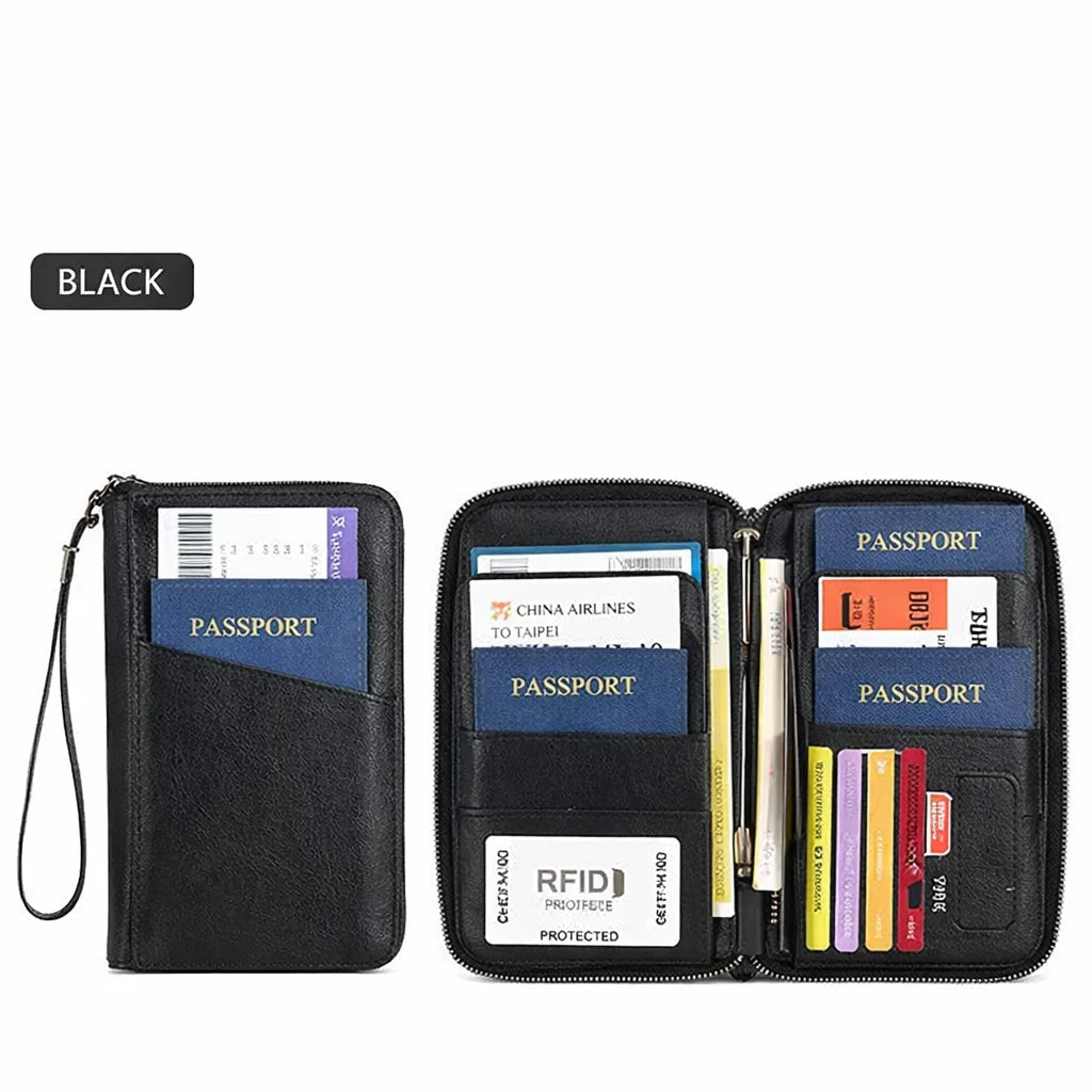 Family Passport Holder for 5, Leather RFID Blocking Multiple Passport Holder Wallet with Zipper, Travel Document Organizer