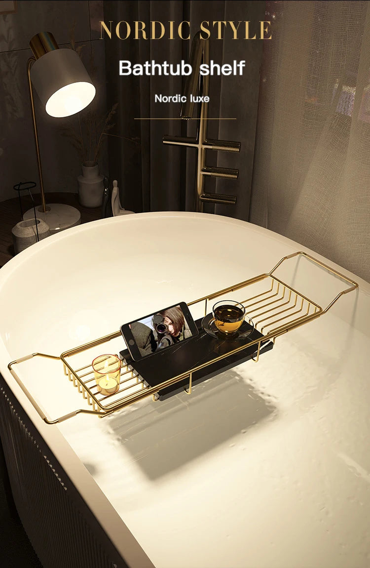 Bathtub shelf retractable multi-function, bathroom bath shelf, stainless steel mobile phone non-slip storage bracket