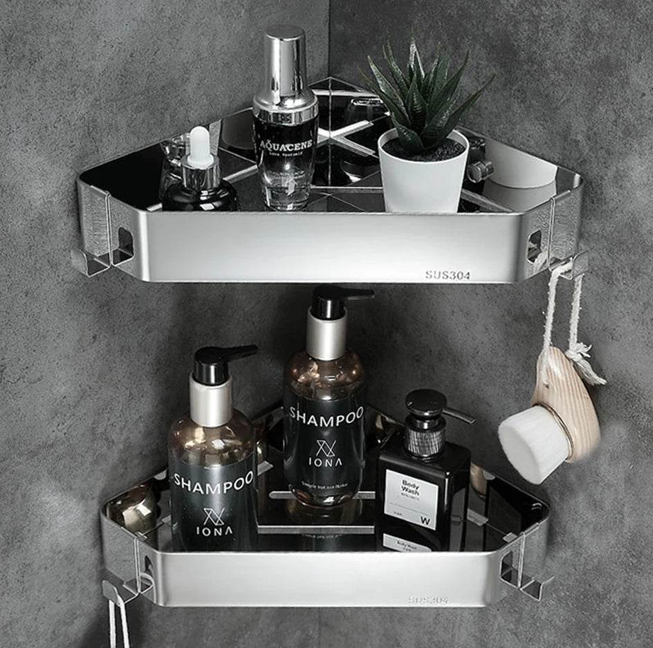 VGX Bathroom Shelf Shower Trangle Shelfes Corner Storage Rack Wall Mounted Shelves Stainless Steel Basket Kitchen Accessories