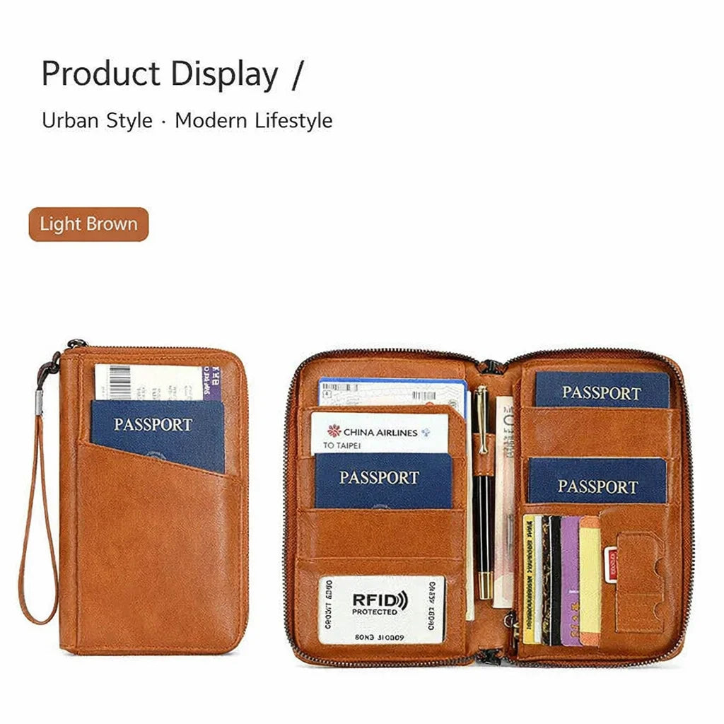 Family Passport Holder for 5, Leather RFID Blocking Multiple Passport Holder Wallet with Zipper, Travel Document Organizer
