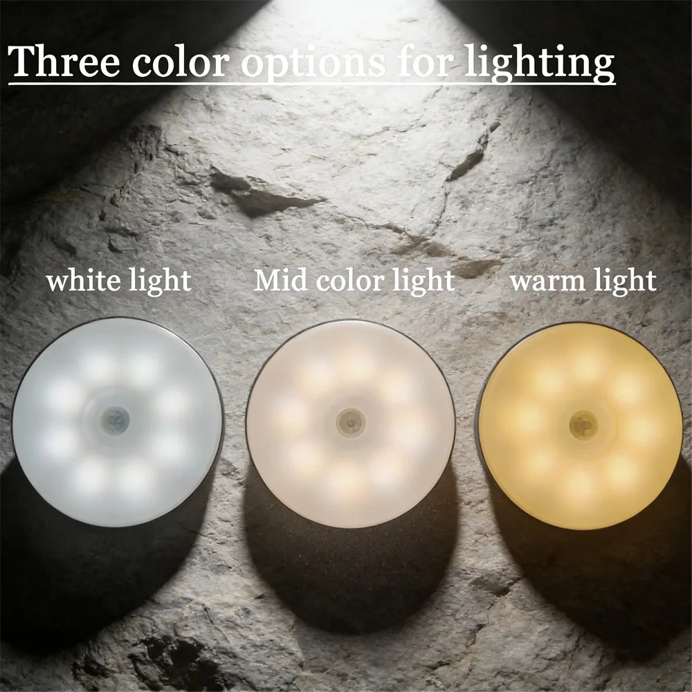 LED Motion Sensor Night Light: USB Rechargeable, Magnetic Base – For Kitchen, Bedroom, Stairs & Wall Lighting