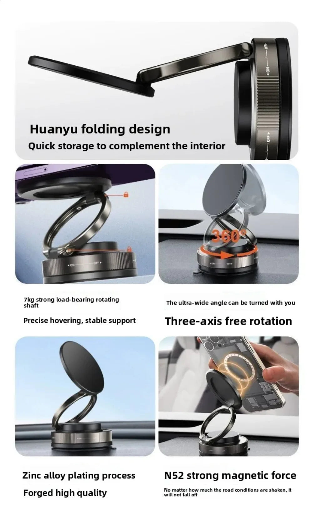Magnetic Phone Holder for car, 360° Rotatable, Foldable & Adjustable Magnetic Car Mount, , Compatible with iPhone & Other Phones