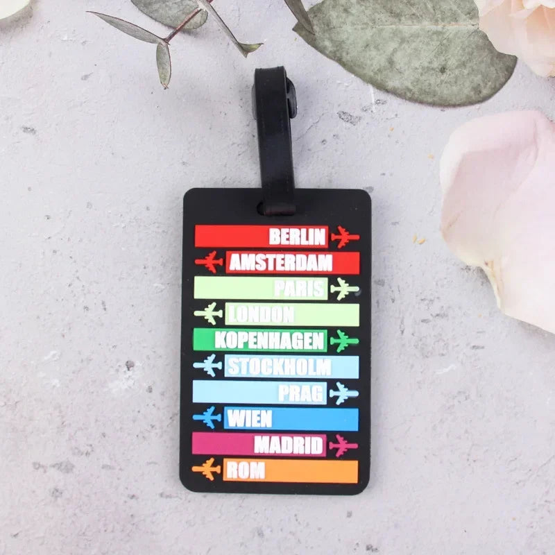 1PCS Geometric Soft Silicone Luggage Tags Suitcase ID Addres Name Holder Baggage Tag Label Travel Accessories Luggage Tags