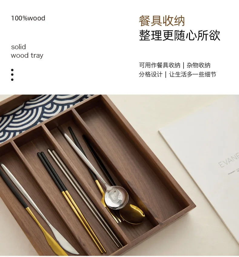 Large Storage Box Drawer Cutlery Food Jewelry Box Wooden Kitchen Cutlery Storage Box