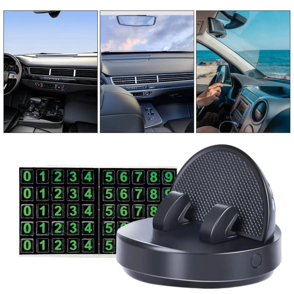 Car Dashboard Phone Holder Auto Dashboard Mobile Phone Mount Smartphone Automotive Organizer with Parking Number Plate for Car