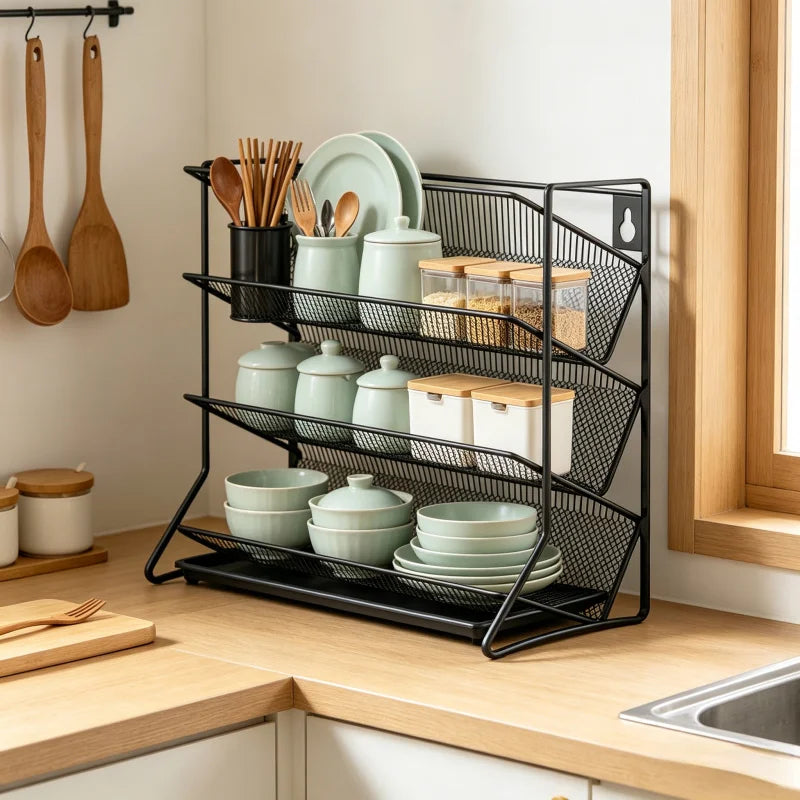 Kitchen Cabinet Organizer Shelf – Wall Mounted 4-Tier Spice Rack for Countertop, Cupboard & Pantry, 1PC