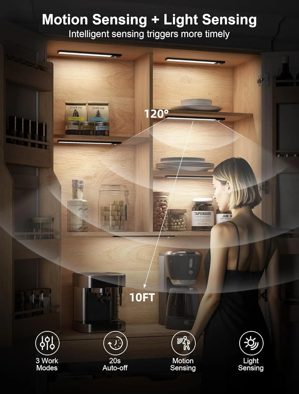 LED Motion Sensor Light Wireless USB Rechargeable Night Light Portable Induction Lamp for Kitchen Cabinet Wardrobe Staircase