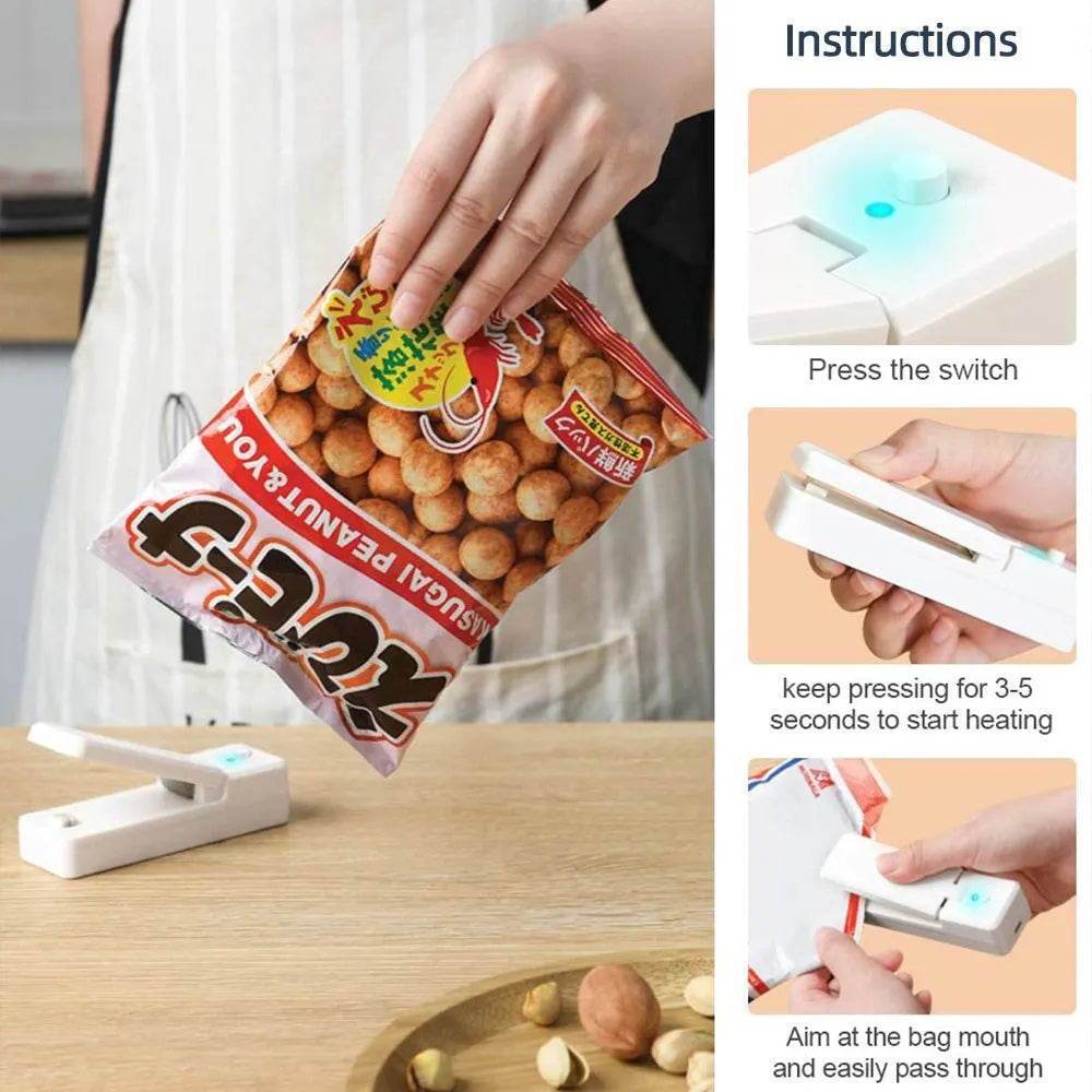Rechargeable Plastic Package Sealer, Mini Close Bags Portable Sealing Machine, Heat Thermal Bag Sealer, Storage Food, Kitchen
