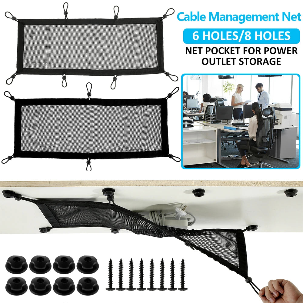 Cable Management Net Large Capacity Wire Organizer Net Flexible Adjustable Privacy Mesh Cord Organizer for Home Office Workbench