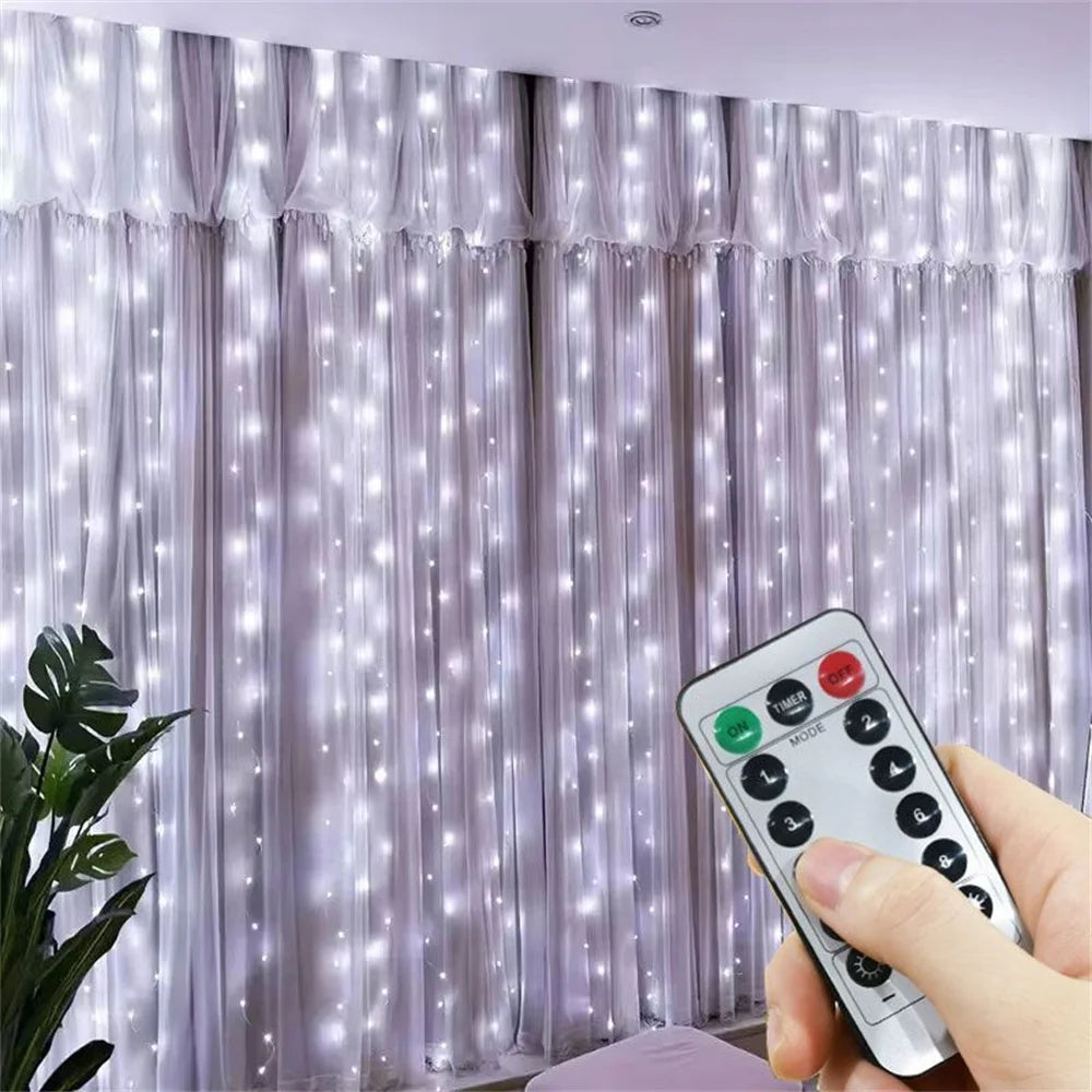 USB Powered LED Curtain Lights 8 Lighting Modes Valentine's Day Ramadan Decoration for Home 2026 Wedding Eid Mubarak Fairy Light