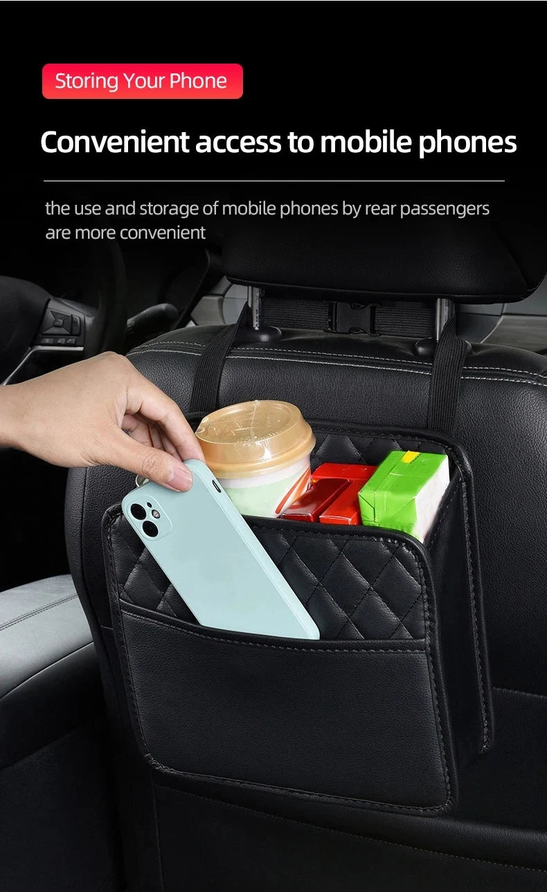 Car Organizer Multi-functional Car Seat Storage Bag Waterproof Hanging Car Seat Organizer Garbage Bag Suitable for Most Car