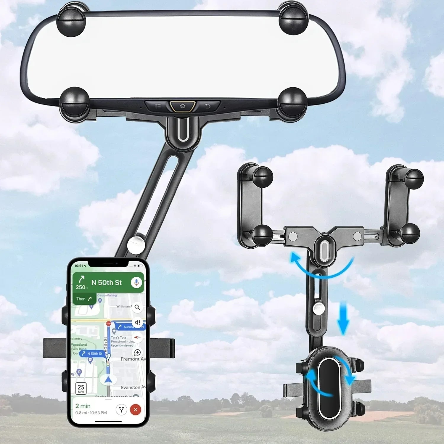 Car 360° Phone Holder For Phone And GPS Mount Support Rotating Adjustable Telescopic All Phone Holder Navigation Support Tools