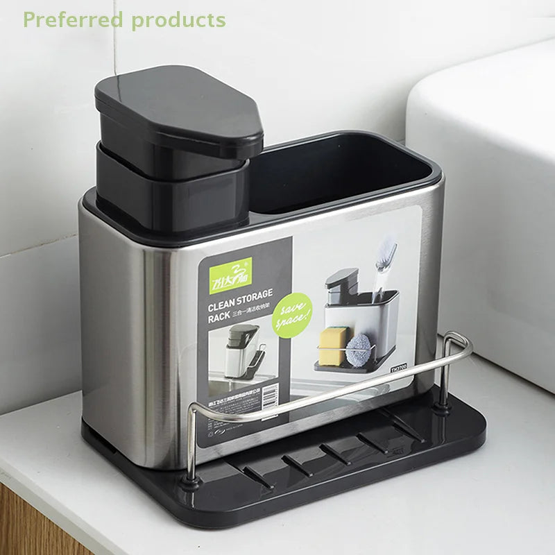 Stainless Steel 3-in-1 Kitchen Sink Organizer - Soap Dispenser Sponge Holder Sink Drain Rack for Kitchen Sinks