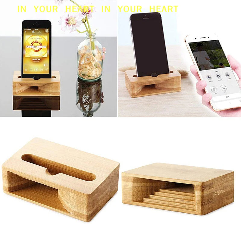 Phone Holder Stand Amplifier Cell Speaker Wooden Desk Wood Bamboo Sound Mobile Bracket Desktop Tablet Car Shower Cellphone Dock