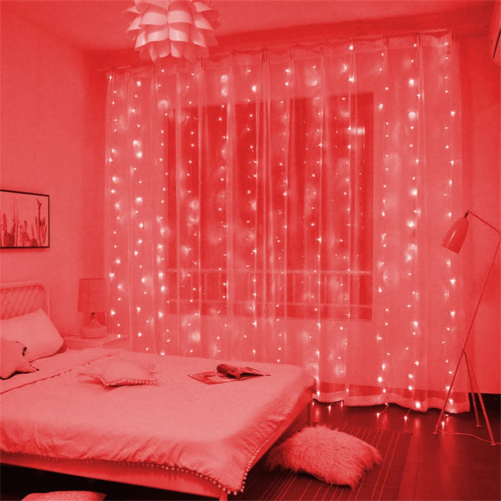 USB Powered LED Curtain Lights 8 Lighting Modes Valentine's Day Ramadan Decoration for Home 2026 Wedding Eid Mubarak Fairy Light