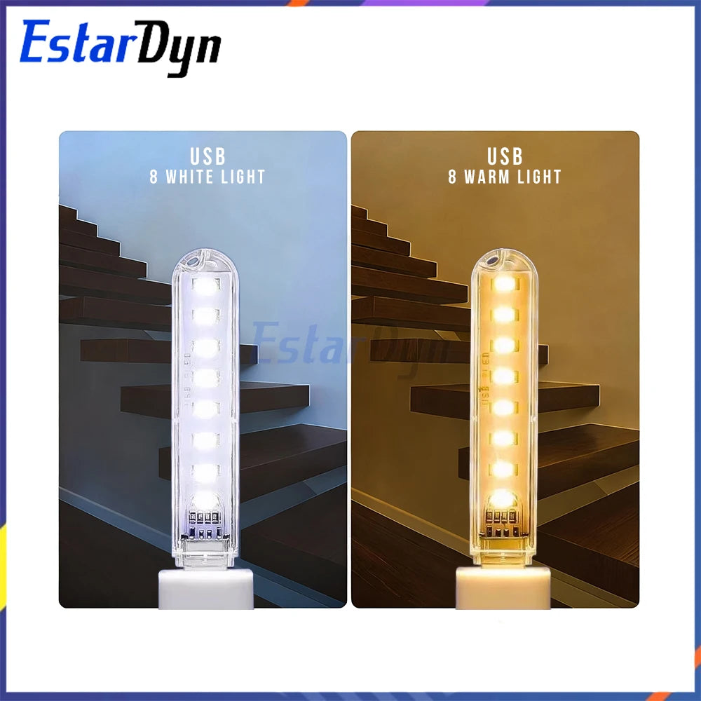 USB LED Lamp 3/8 LED Dimmable Portable Mini Light for Reading Night PC Laptop Desk Camping Power Bank