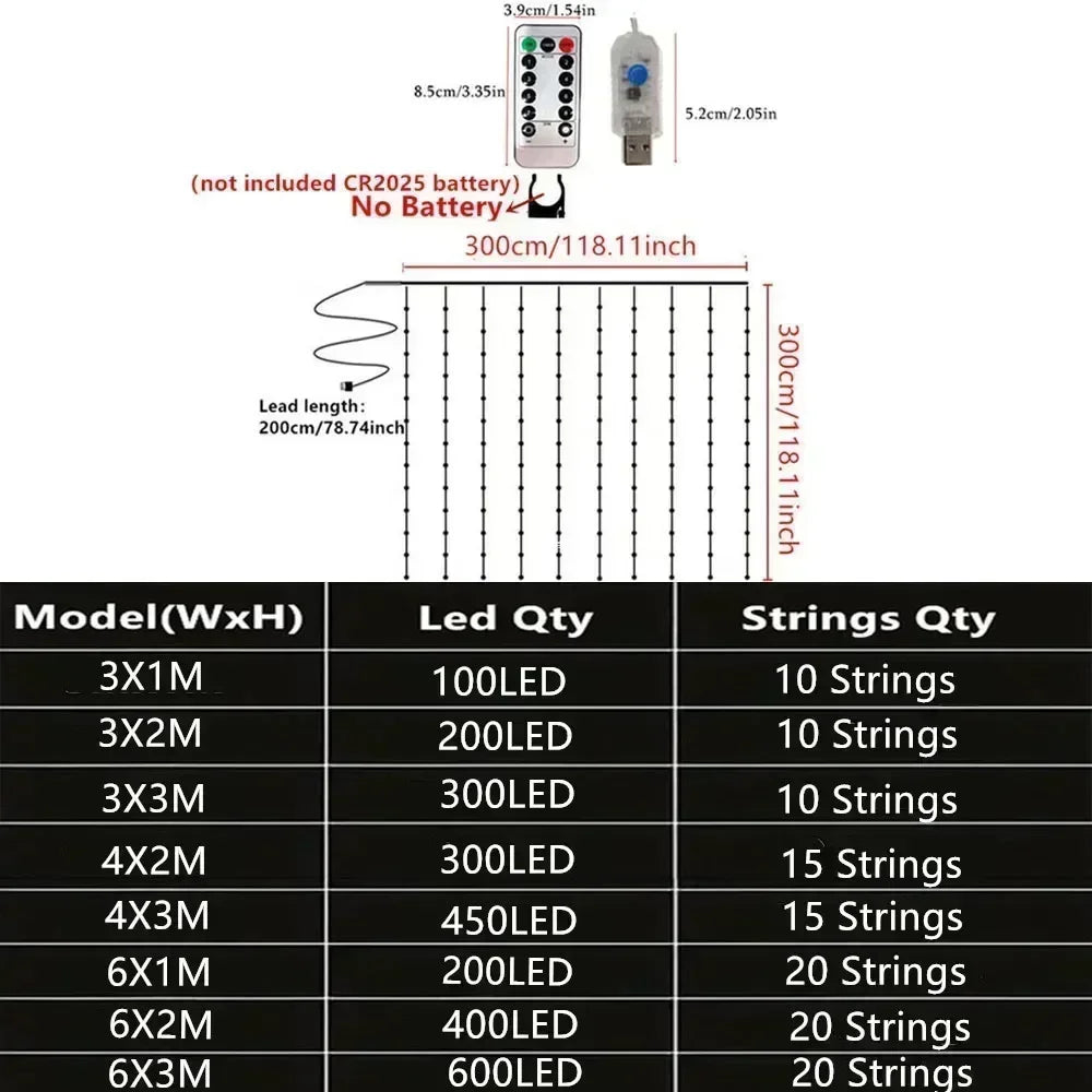 USB String Lights Holiday Wedding Light Garland Lights for Bedroom Remote Control Curtain LED Christmas Decor 100/200/300/600LED