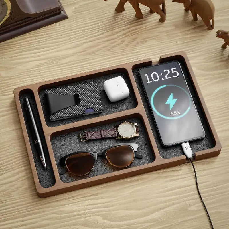 Wood Partition Storage Box Mobile Phone Headphone Debris Storage BoxWooden Storage Tray Wooden Office Desktop Storage Box Solid