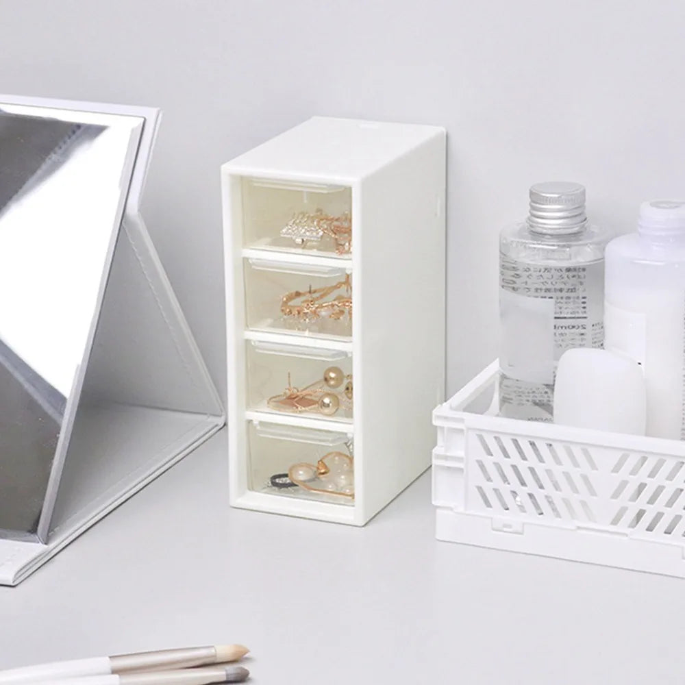 Clear Desktop Storage Organizer 4 Drawer Small Size Drawer Organizer Plastic Mini Drawer Vanity Storage Box Makeup Organizer