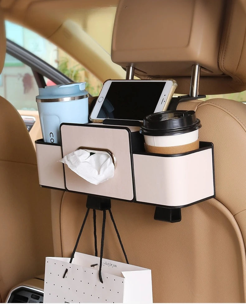 Multifunctional Car Organizer Rear Drainage Holder Storage Hanging Box In Car Bag For Stowing Tidy With Phone Tissue Cup Holder