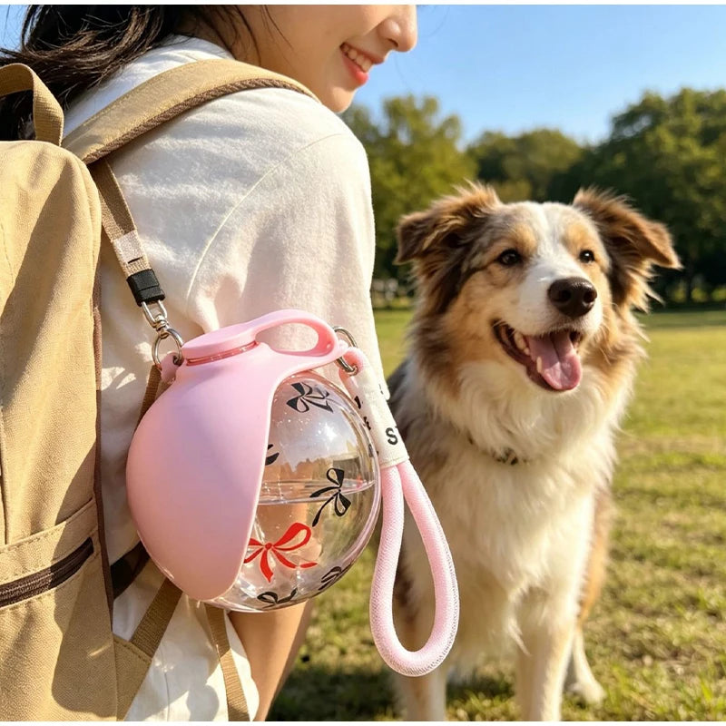 Portable Pet Water Bottle Spherical Foldable Dog Cat Water Dispenser With Hook & Reflow Design Outdoor Travel Pet Supplies