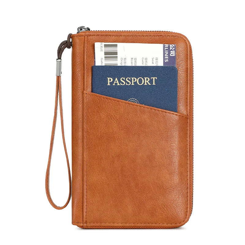 Family Passport Holder for 5, Leather RFID Blocking Multiple Passport Holder Wallet with Zipper, Travel Document Organizer