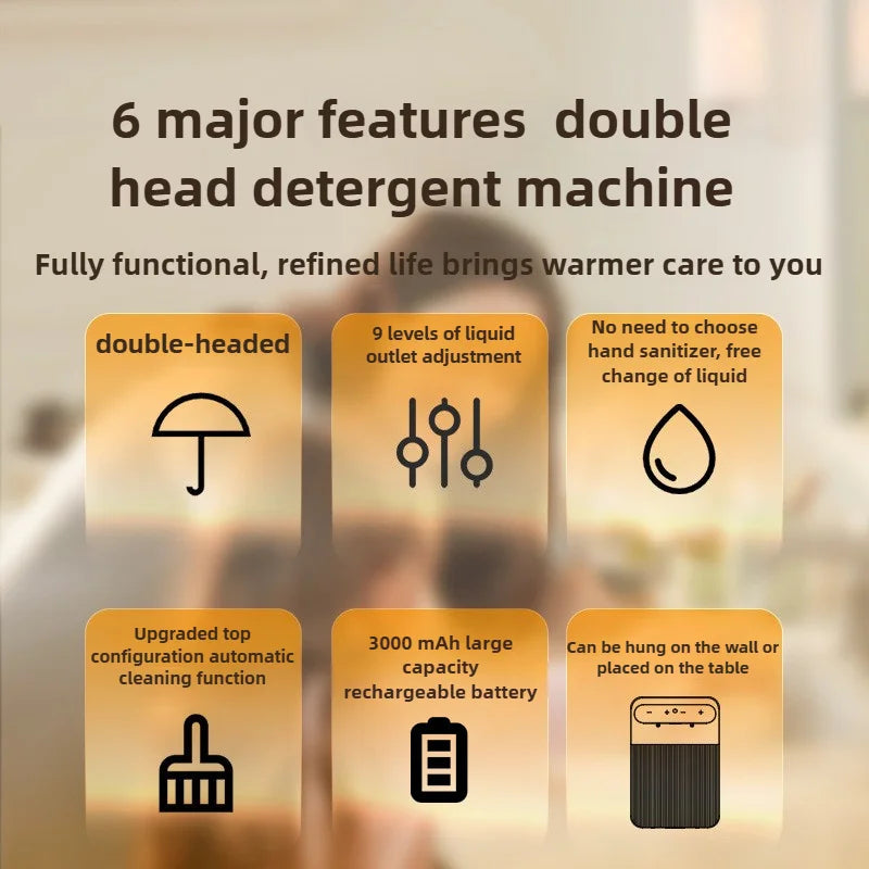 Automatic Foaming Soap Dispenser 400ml+400ml USB Rechargeable Double-headed Touchless Wall-Mountable for Multiple Scenarios
