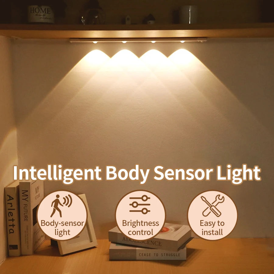 LED Motion Sensor Wireless Ultra Thin Night Light USB Rechargeable Cabinet Light For Kitchen Cabinet Bedroom Wardrobe Lighting