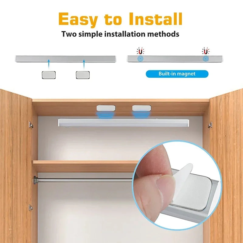 LED Motion Sensor Lights  Magnetic Installation USB Charging Human Body Sensor Night Light for Storage Cabinet Stairs Hallway