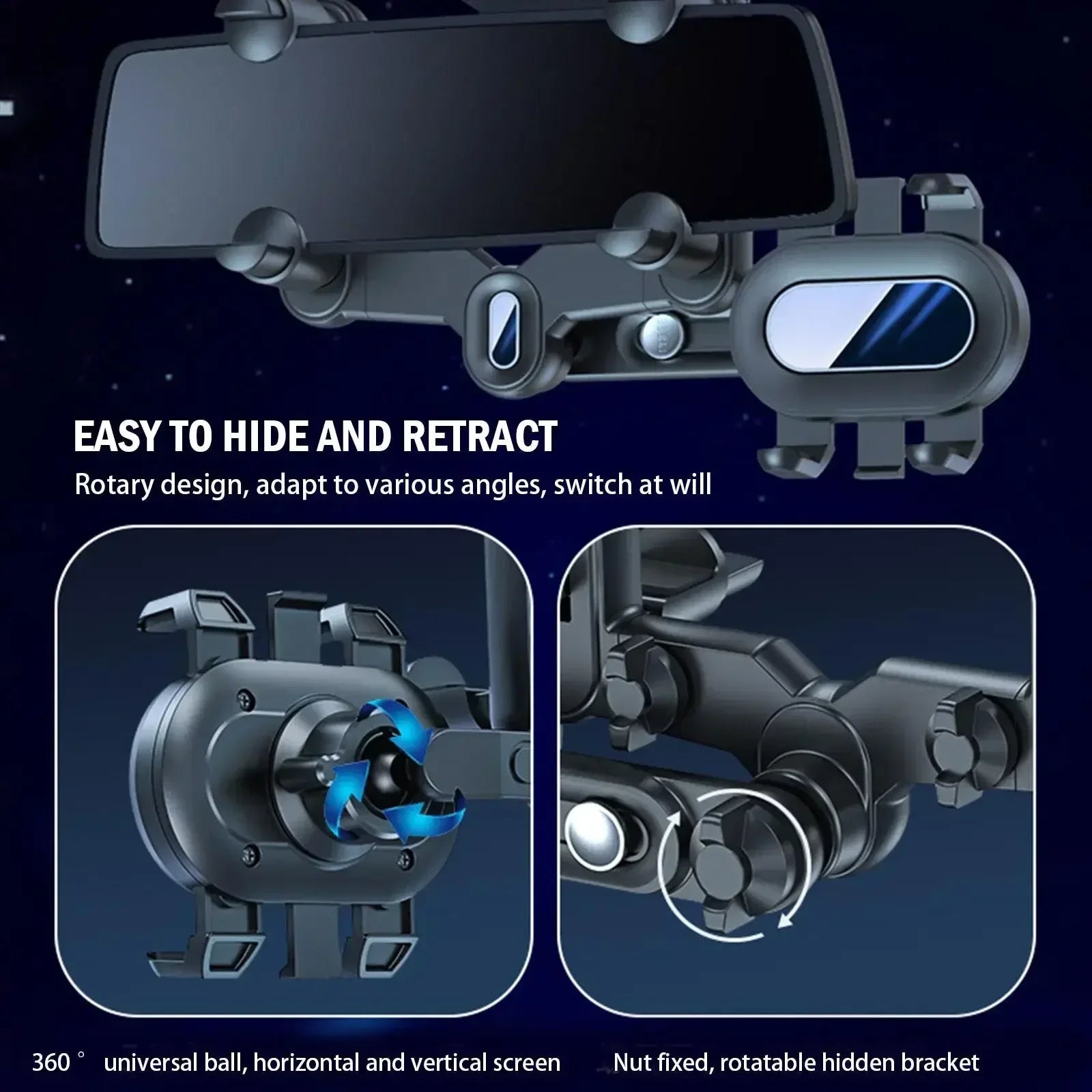 Car 360° Phone Holder For Phone And GPS Mount Support Rotating Adjustable Telescopic All Phone Holder Navigation Support Tools